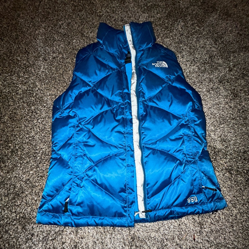 Women's The North Face 550 Fill Nuptse Down Blue Quilted Puffer Vest Jacket XS